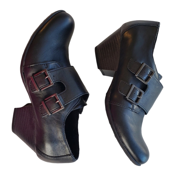 BOC‎ Born Concepts Ankle Booties Comet Womens 7M Leather Black Buckle Block Heel - Picture 8 of 16